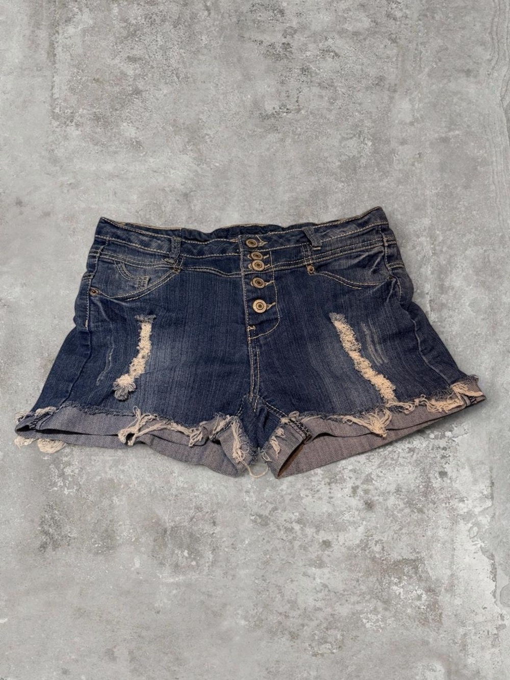 Rue21 Dark Indigo Distressed Button-Front Denim Shorts